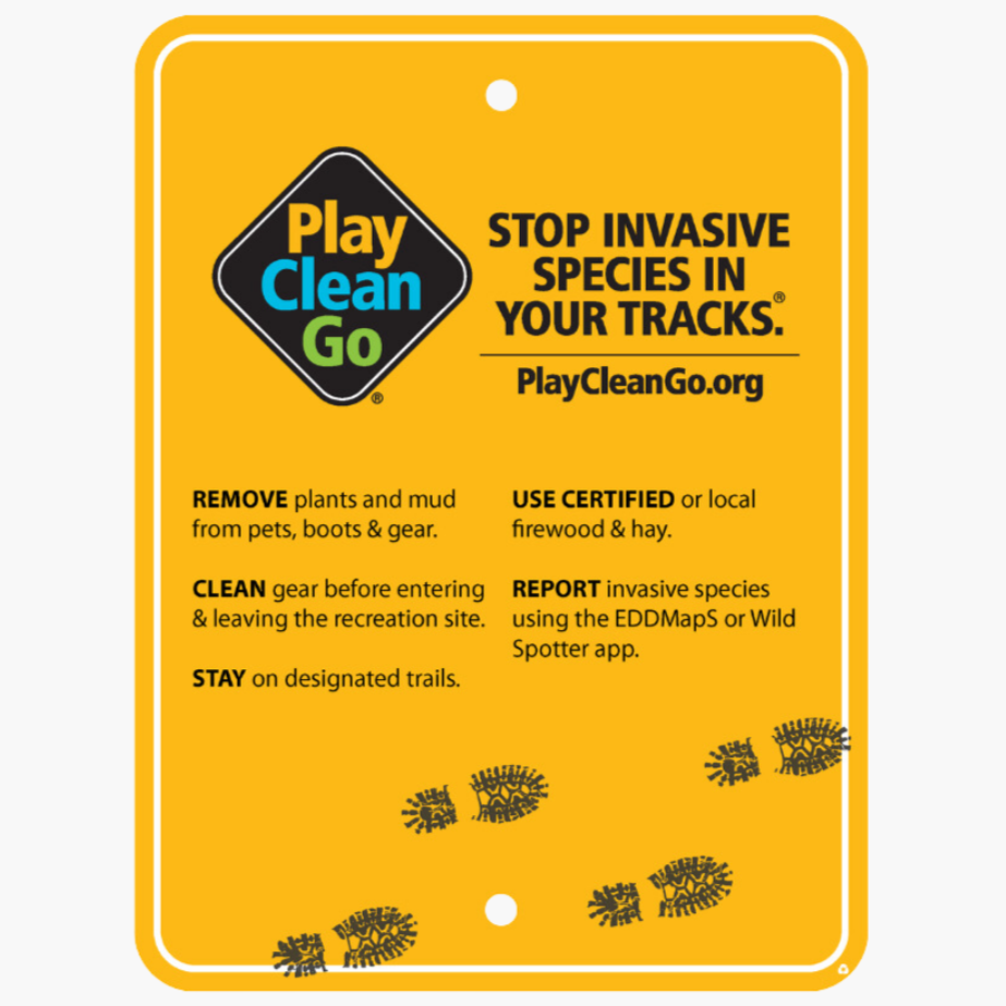 PlayCleanGo™️ STOP INVASIVE SPECIES IN YOUR TRACKS Trail Sign (English)